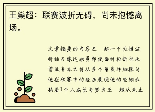 王燊超：联赛波折无碍，尚未抱憾离场。